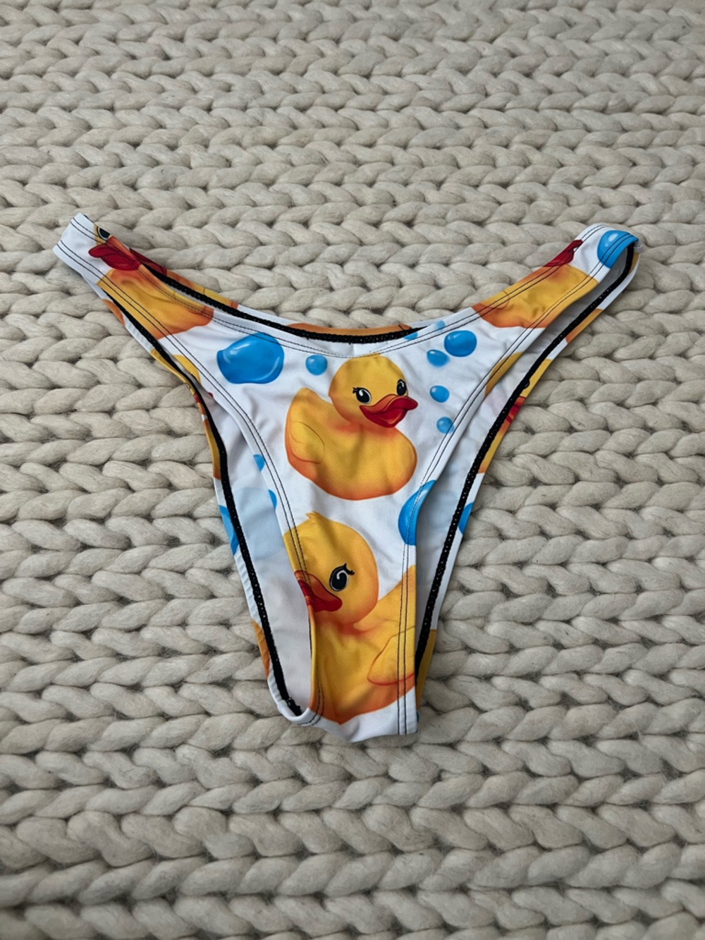 Novelty Rubber Duck Bikini Bottoms - White with Yellow Ducks